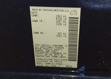 2022 Nissan Altima Sr Fwd z USA, uszkodzony, nr VIN 1N4BL4CV2NN302209